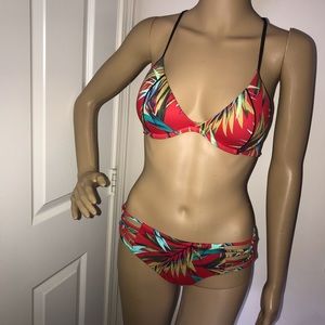 Pink Victoria's Secret Swim Strappy Red Palm Set